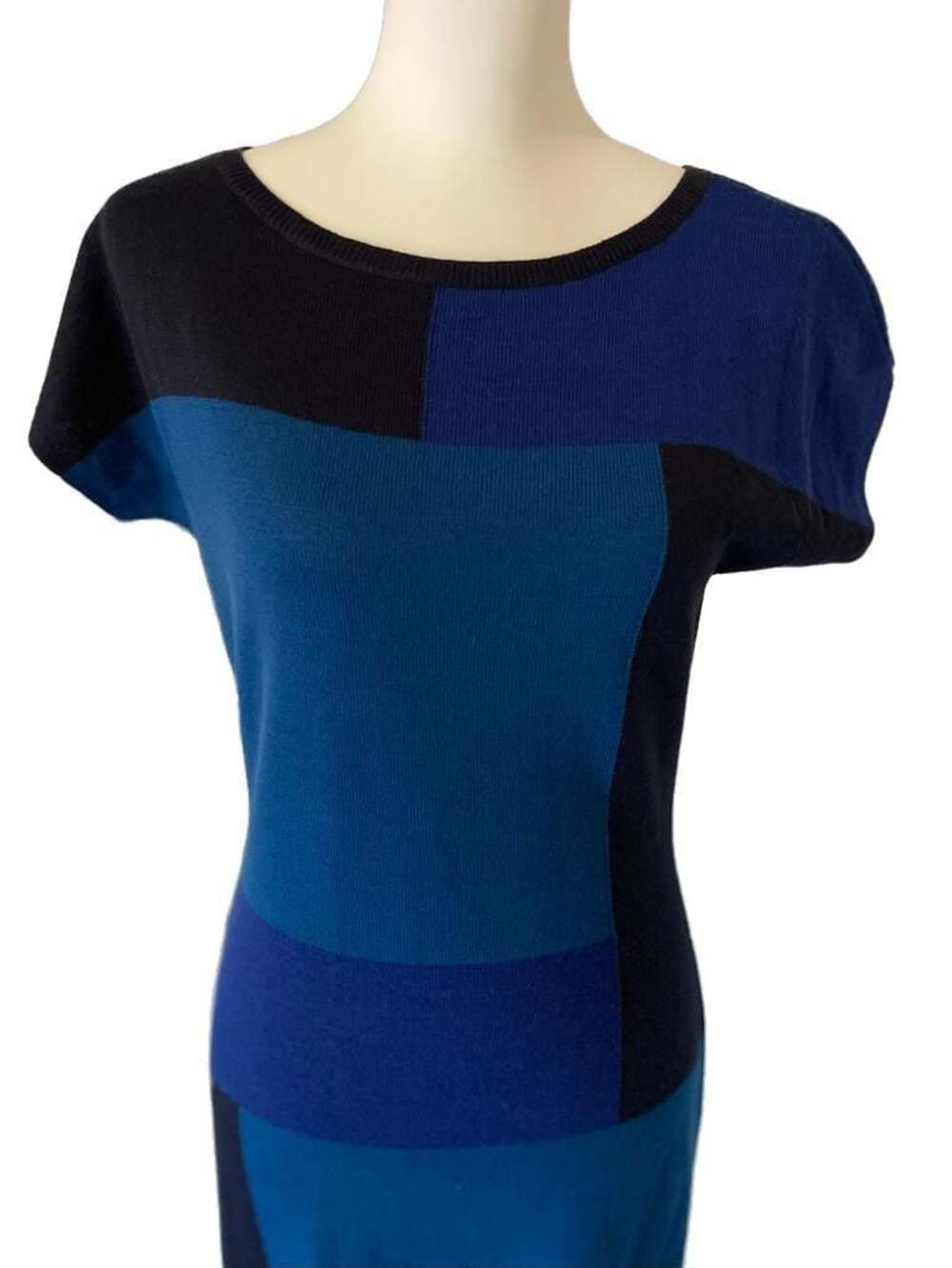 The Limited 90's Colorblock Blue Wool Blend Bodycon Sheath Dress Size‎ S